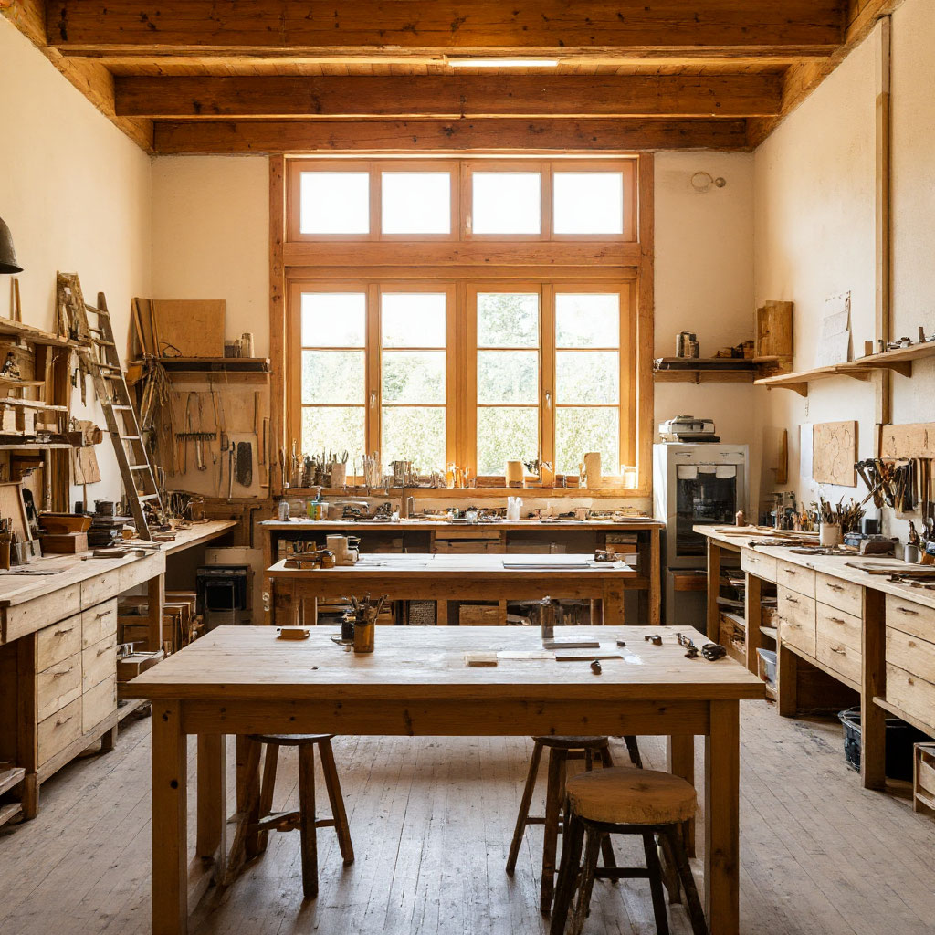Atelier Maison du Bois - Vue d'ensemble de l'espace de travail artisanal